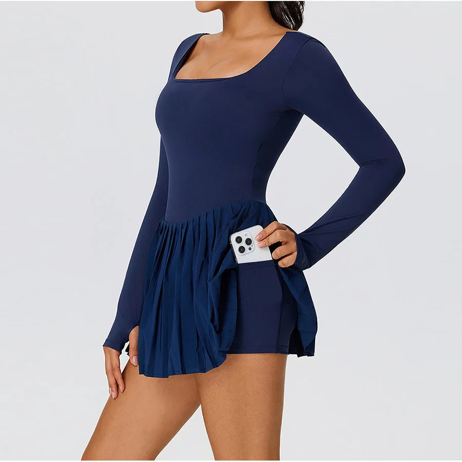 Elegant women's tennis lifestyle dress combining performance comfort, flattering structure, and premium sport-inspired styling.
