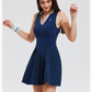 Premium women's tennis lifestyle apparel photographed on court with elegant athletic styling
