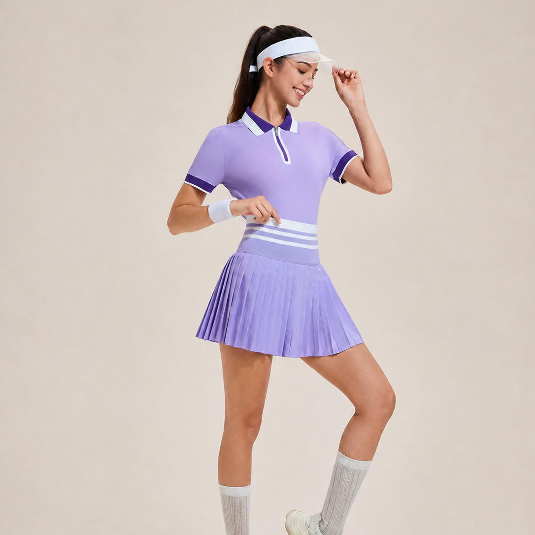 Elegant women’s tennis match dress built for dynamic movement, lightweight comfort, and classic court styling.
