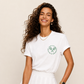 White Clayside tennis club t-shirt with green racquet logo, front and back view.